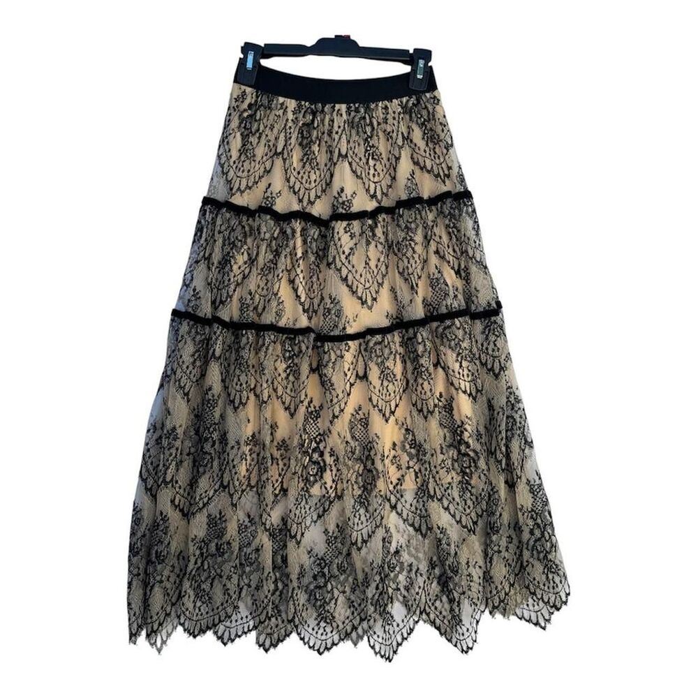 Women's Sheer Lace Overlay Velvet Trimmed Skirt